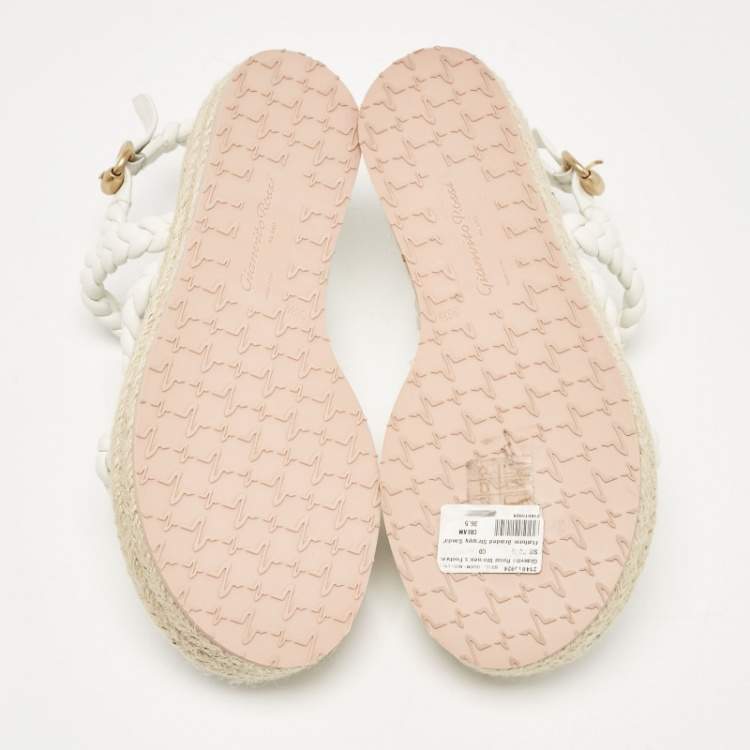 Pre Owned Gianvito Rossi White Braided Leather Platform Espadrille Sandals Size 36.5