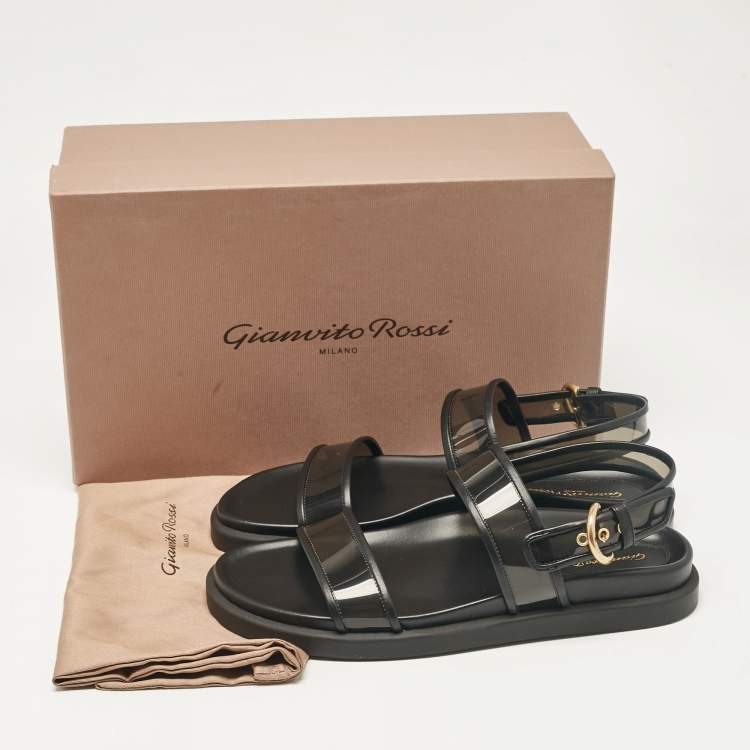 Pre Owned Gianvito Rossi Black Leather and PVC Bilbao Sandals Size 41