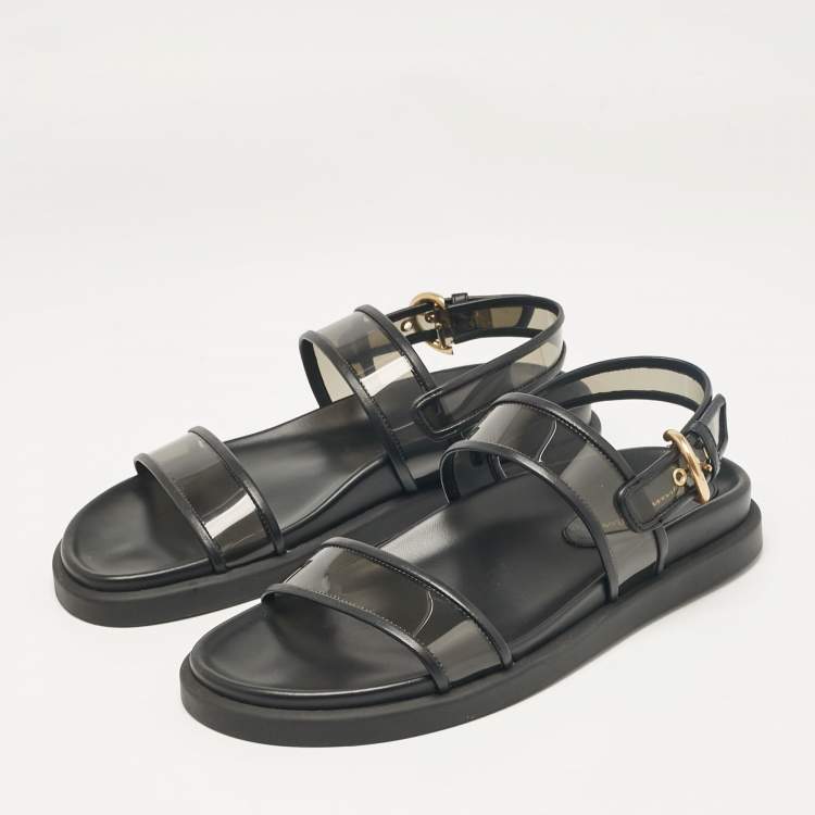 Pre Owned Gianvito Rossi Black Leather and PVC Bilbao Sandals Size 41