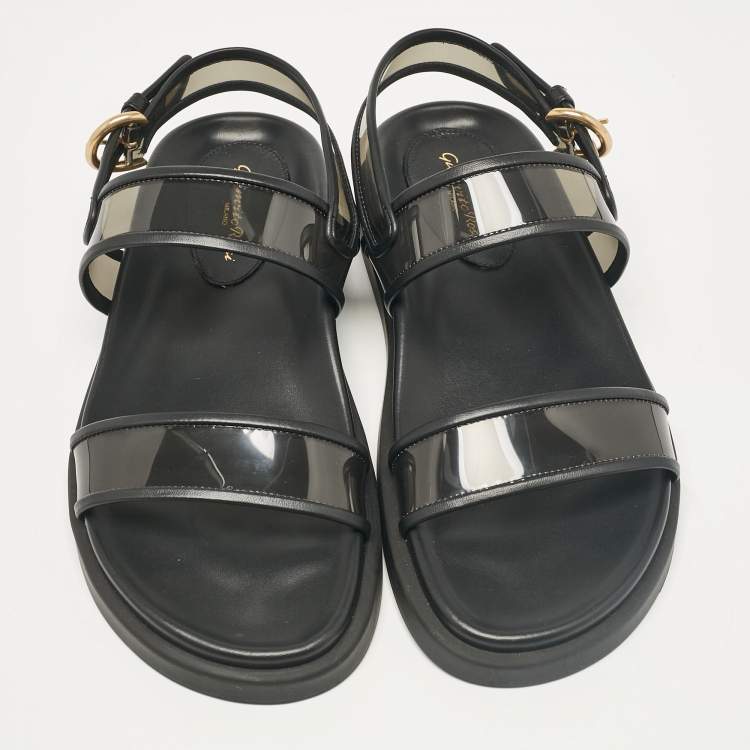 Pre Owned Gianvito Rossi Black Leather and PVC Bilbao Sandals Size 41