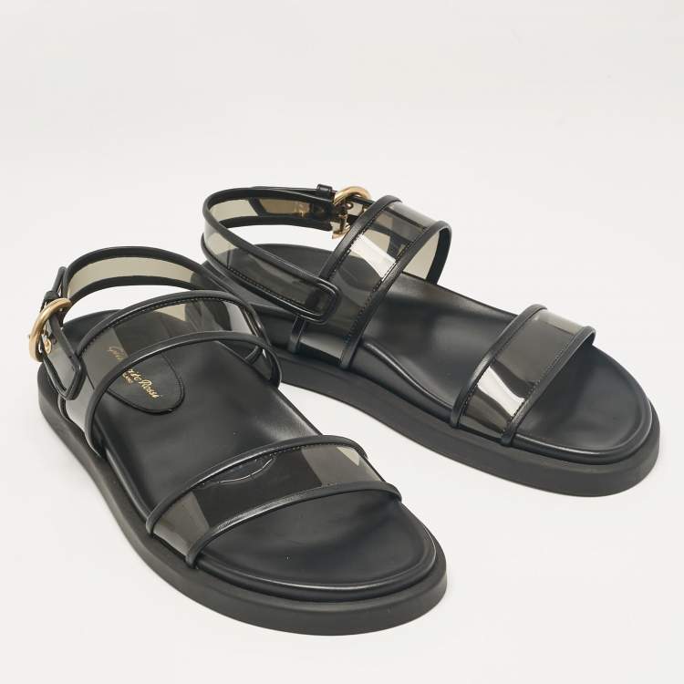 Pre Owned Gianvito Rossi Black Leather and PVC Bilbao Sandals Size 41