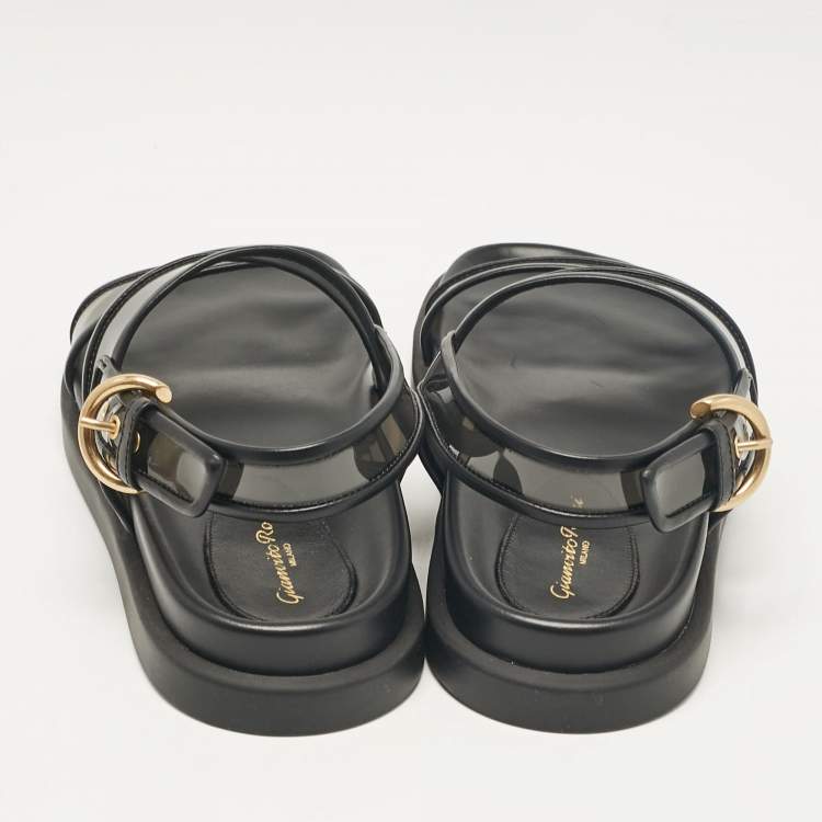 Pre Owned Gianvito Rossi Black Leather and PVC Bilbao Sandals Size 41