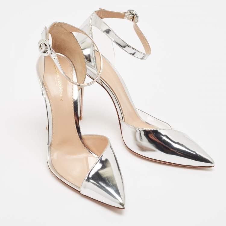 Pre Owned Gianvito Rossi Silver Leather and PVC Anise Pumps Size 41