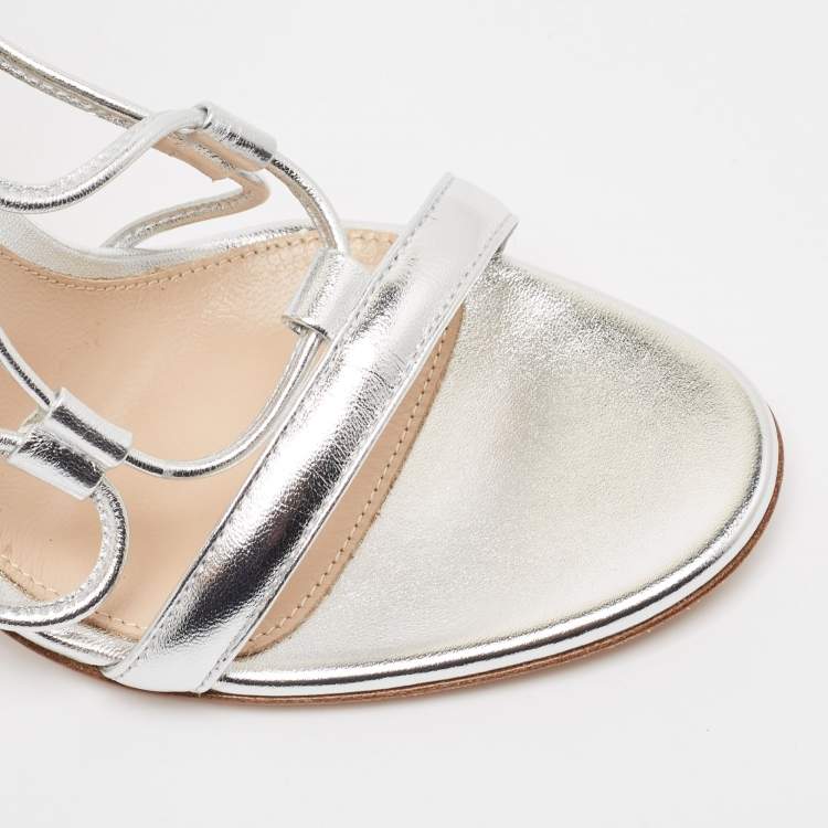 Pre Owned Gianvito Rossi Silver Leather Giza Ankle Wrap Sandals Size 37