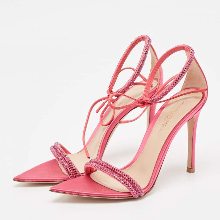 Pre Owned Gianvito Rossi Pink Satin Embellished Montecarlo Sandals Size 35.5