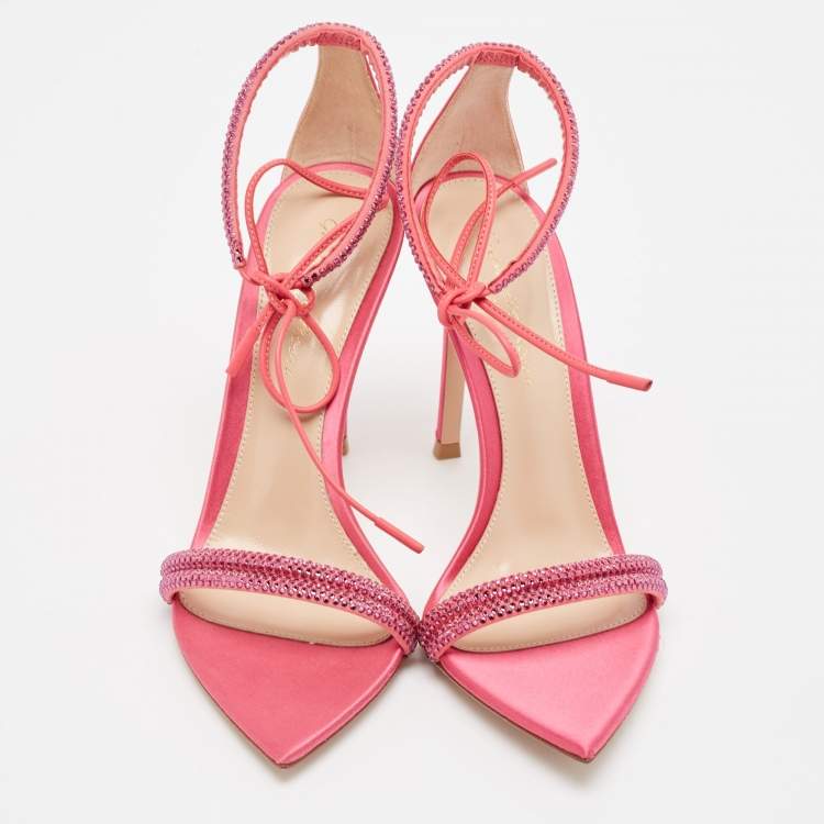 Pre Owned Gianvito Rossi Pink Satin Embellished Montecarlo Sandals Size 35.5
