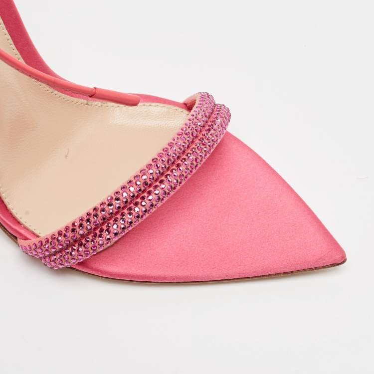 Pre Owned Gianvito Rossi Pink Satin Embellished Montecarlo Sandals Size 35.5