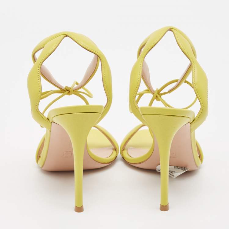 Pre Owned Gianvito Rossi Green Leather Wavy Ankle Tie Sandals Size 39.5