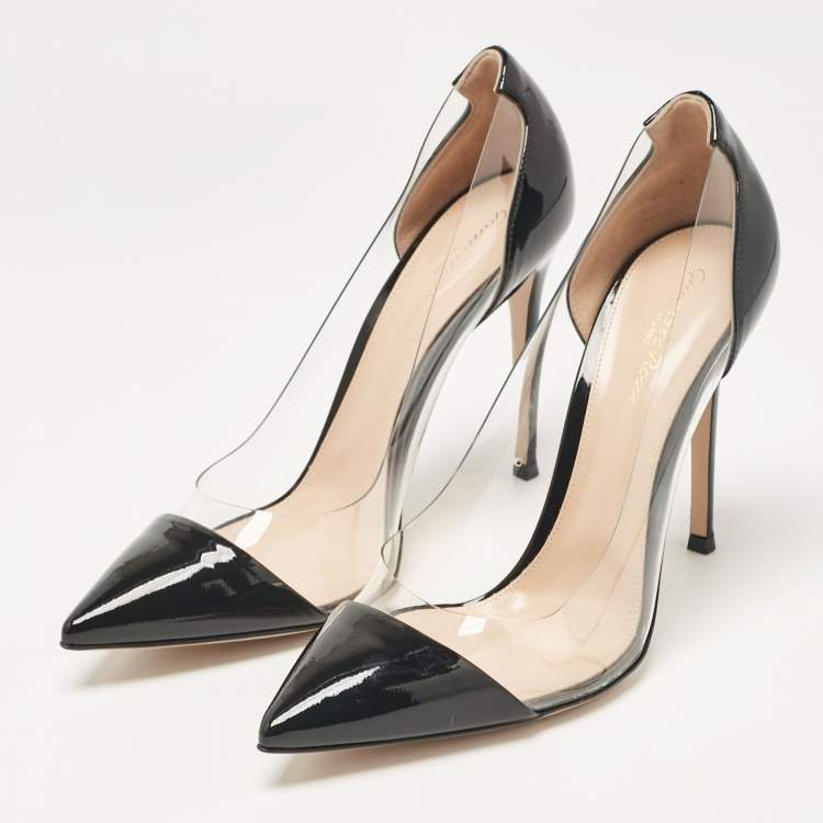 Pre Owned Gianvito Rossi Black Patent Leather and PVC Plexi Pumps Size 41