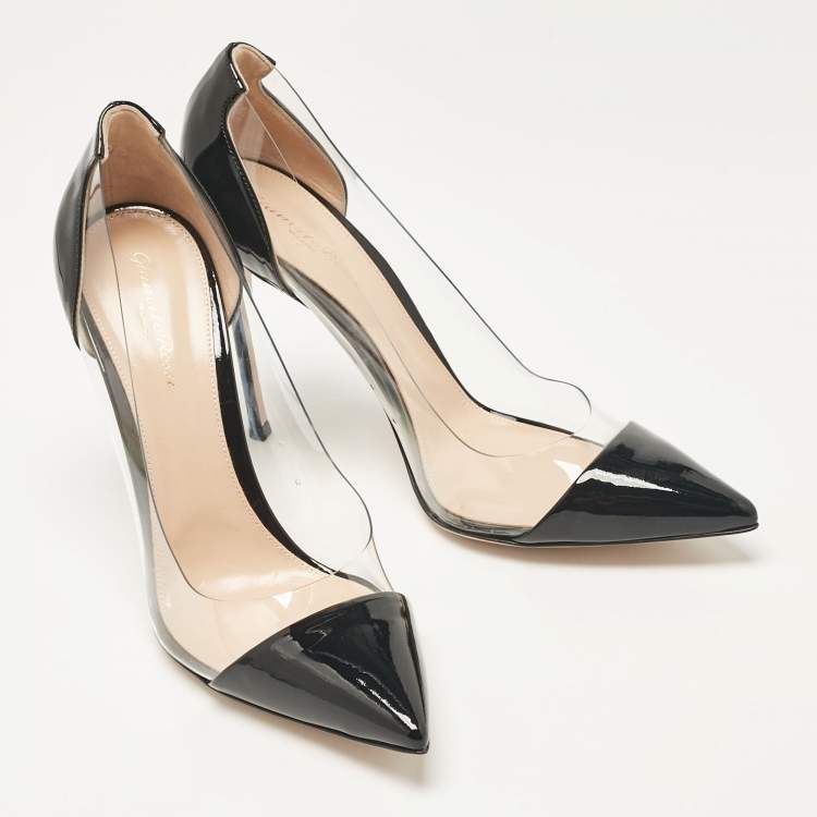 Pre Owned Gianvito Rossi Black Patent Leather and PVC Plexi Pumps Size 41