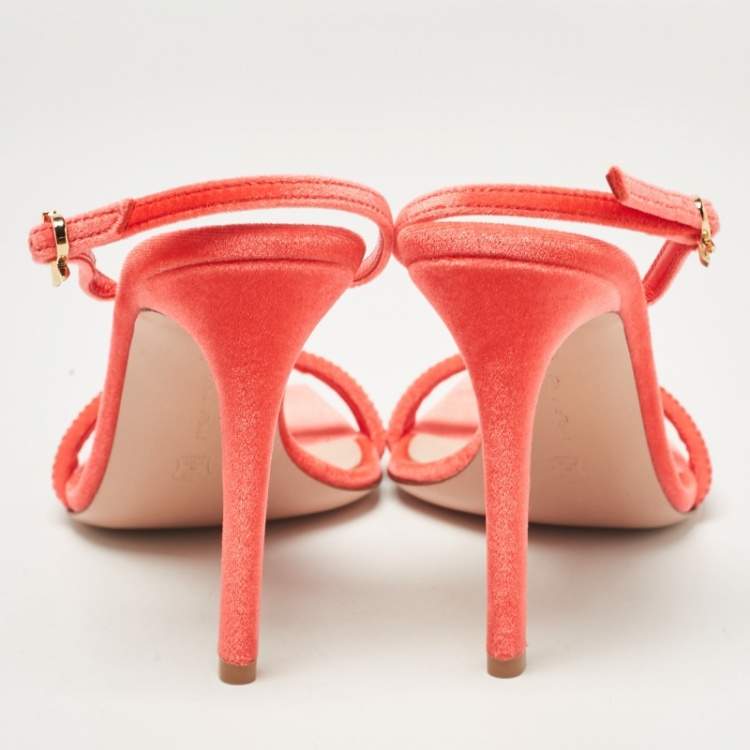 Pre Owned Gianvito Rossi Poppy Red Velvet Embellished Britney Sandals Size 39.5