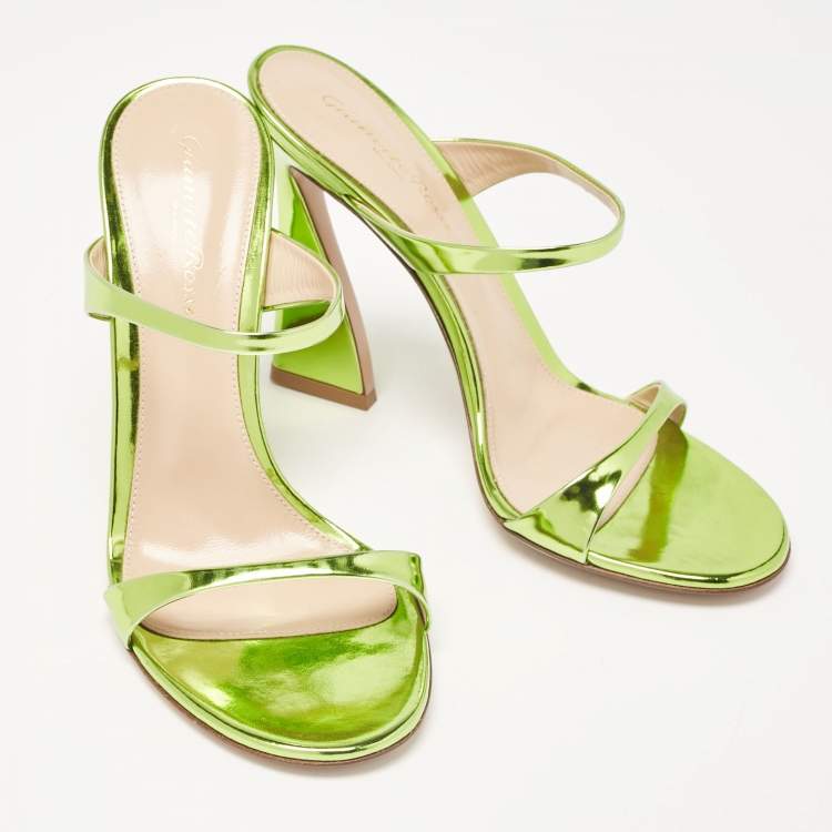 Pre Owned Gianvito Rossi Green Leather Slide Sandals Size 37.5