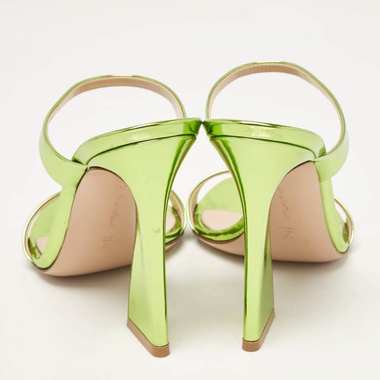 Pre Owned Gianvito Rossi Green Leather Slide Sandals Size 37.5