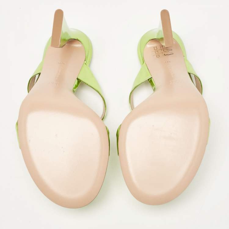 Pre Owned Gianvito Rossi Green Leather Slide Sandals Size 37.5