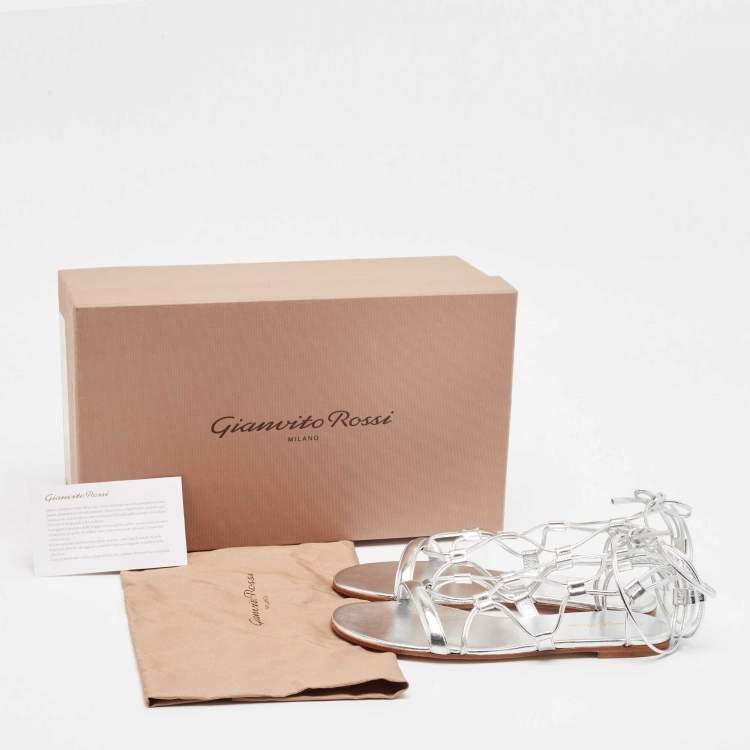 Pre Owned Gianvito Rossi Silver Leather Giza Flat Sandals Size 37