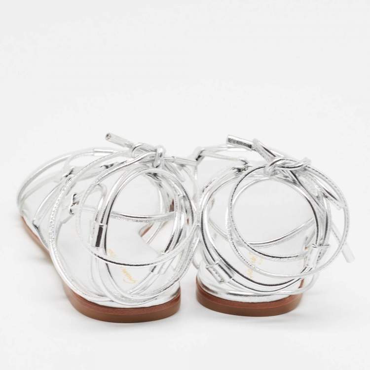 Pre Owned Gianvito Rossi Silver Leather Giza Flat Sandals Size 37