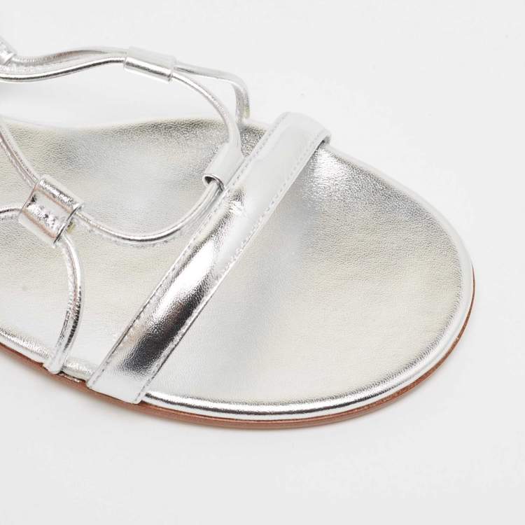Pre Owned Gianvito Rossi Silver Leather Giza Flat Sandals Size 37