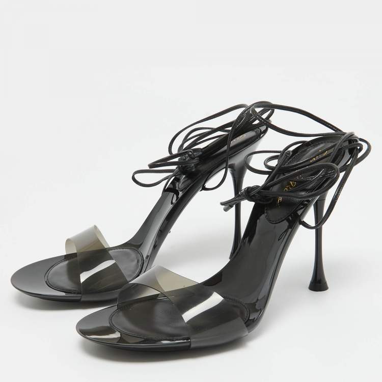 Pre Owned Gianvito Rossi Black PVC and Leather Spice Sandals Size 37.5