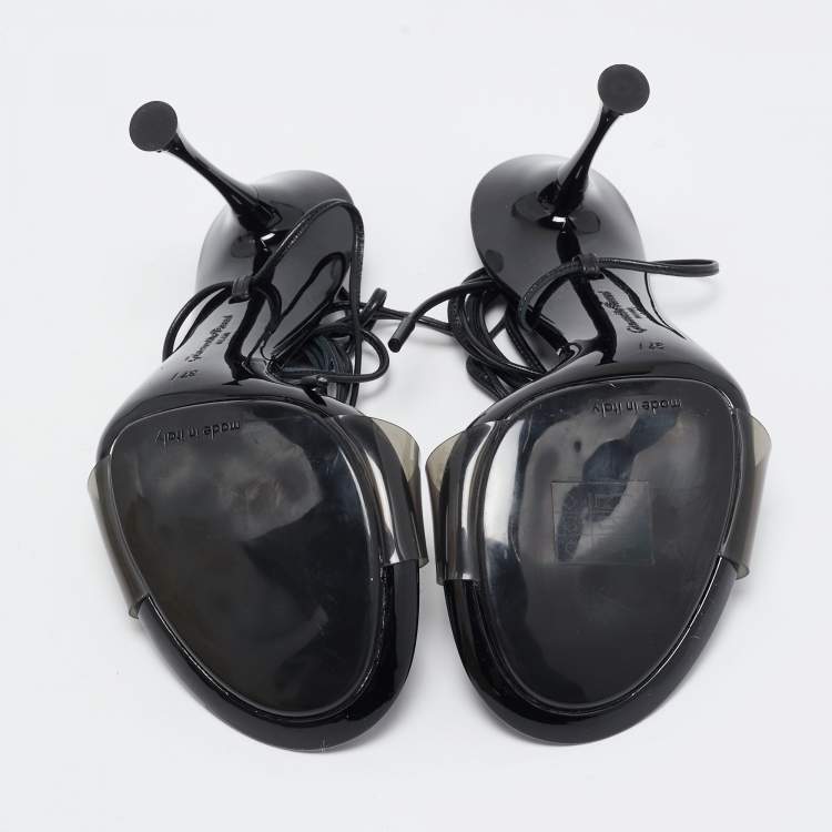 Pre Owned Gianvito Rossi Black PVC and Leather Spice Sandals Size 37.5