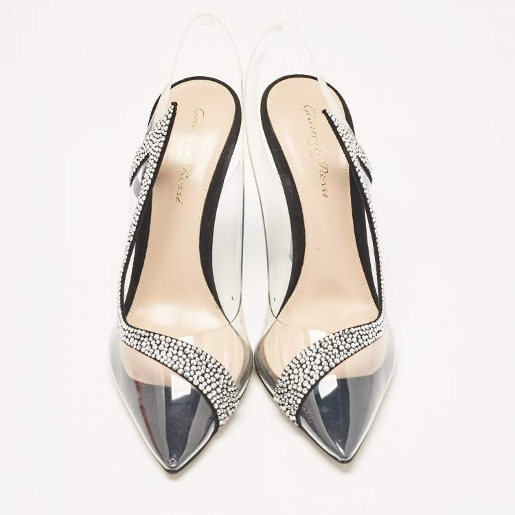 Pre Owned Gianvito Rossi Transparent PVC and Suede Embellished Hortensia Pumps Size 37
