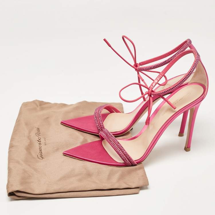 Pre Owned Gianvito Rossi Pink Satin Montecarlo Ankle Strap Sandals Size 39