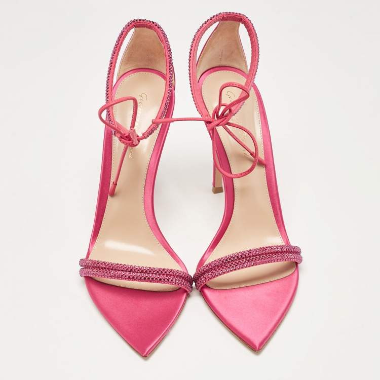 Pre Owned Gianvito Rossi Pink Satin Montecarlo Ankle Strap Sandals Size 39