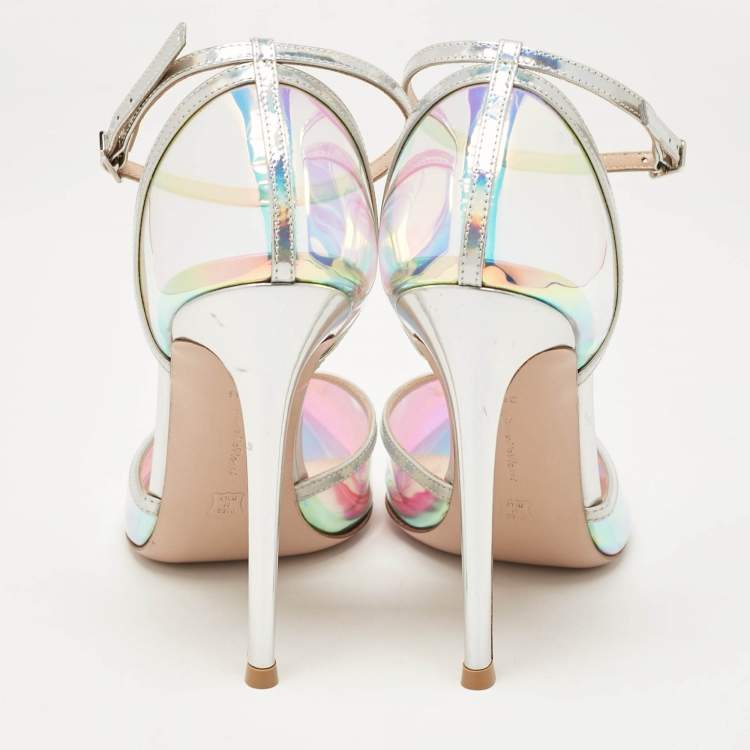 Pre Owned Gianvito Rossi Iridescent Leather and  PVC Ankle Strap Pumps  Size 39.5