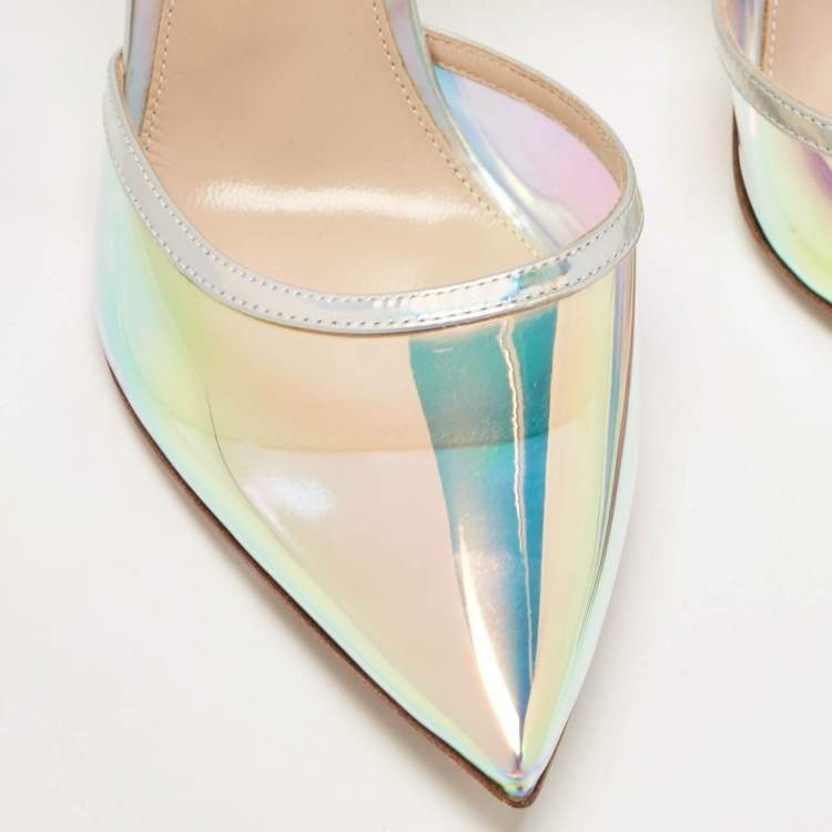 Pre Owned Gianvito Rossi Iridescent Leather and  PVC Ankle Strap Pumps  Size 39.5
