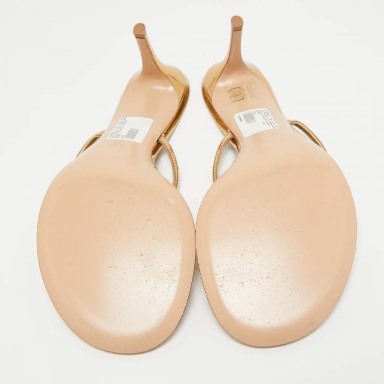 Pre Owned Gianvito Rossi Gold Leather Slide Sandals Size 39.5