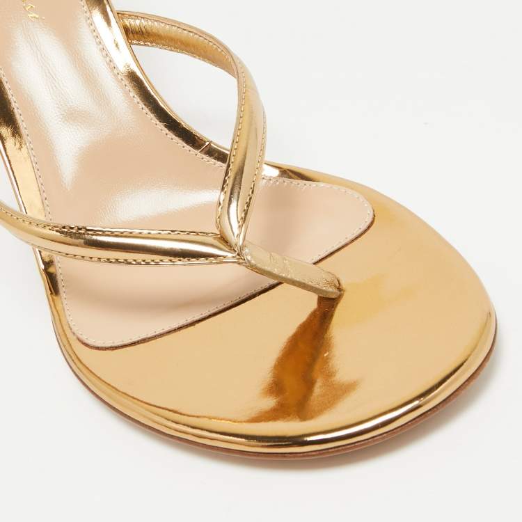 Pre Owned Gianvito Rossi Gold Leather Slide Sandals Size 39.5