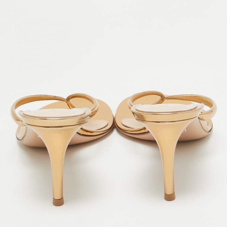 Pre Owned Gianvito Rossi Gold Leather Slide Sandals Size 39.5