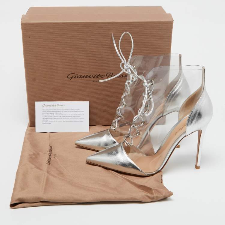 Pre Owned Gianvito Rossi Silver Leather and PVC Icon Ankle Length Boots Size 40