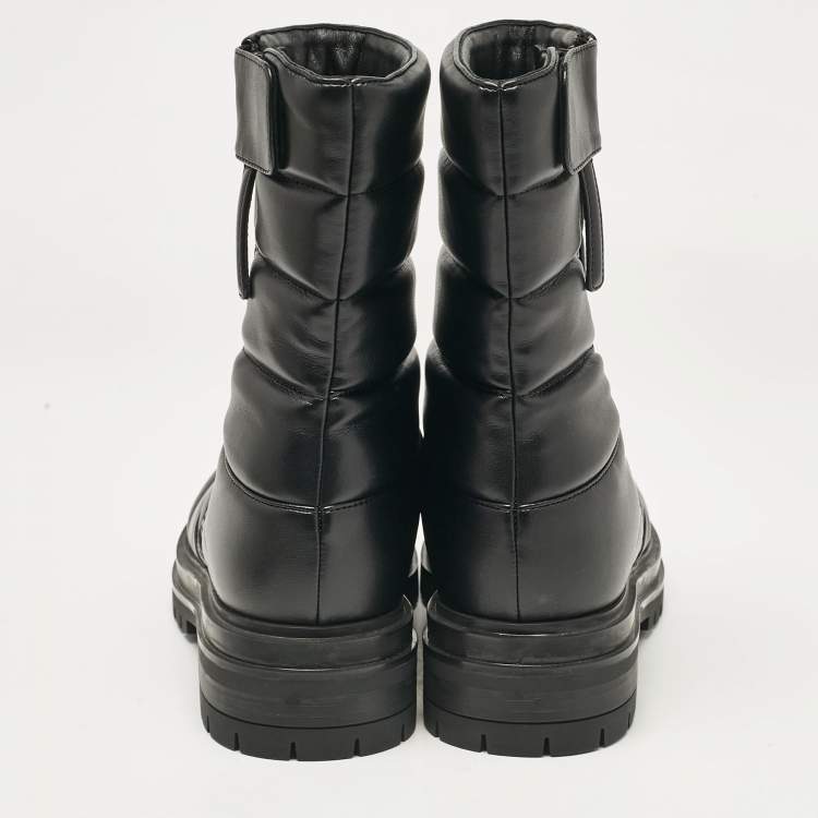 Pre Owned Gianvito Rossi Black Leather Eiko Padded Combat Boots Size 37
