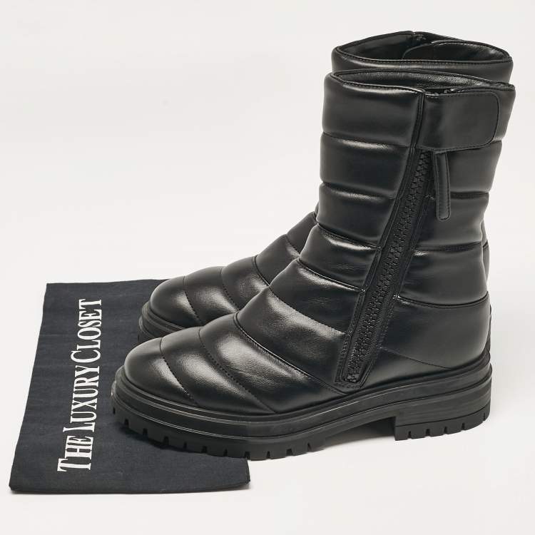 Pre Owned Gianvito Rossi Black Leather Eiko Padded Combat Boots Size 37