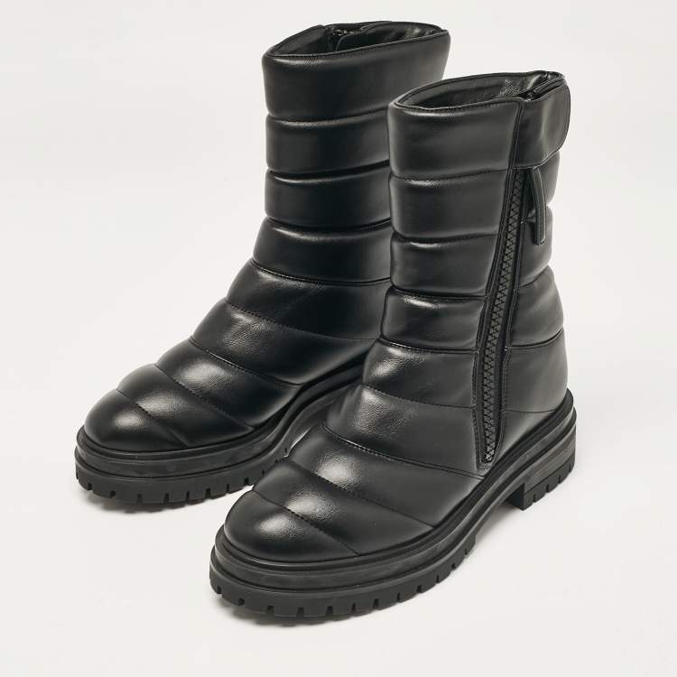 Pre Owned Gianvito Rossi Black Leather Eiko Padded Combat Boots Size 37