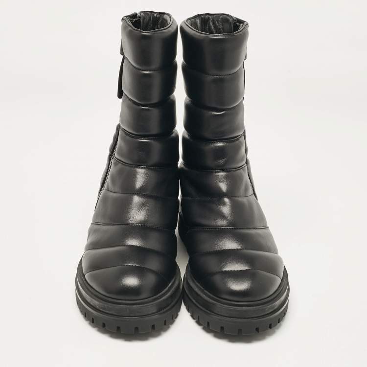 Pre Owned Gianvito Rossi Black Leather Eiko Padded Combat Boots Size 37