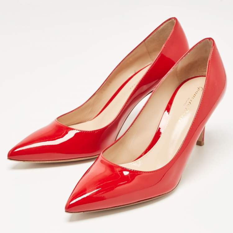 Pre Owned Gianvito Rossi Red Patent Leather Gianvito 105 Pumps Size 38
