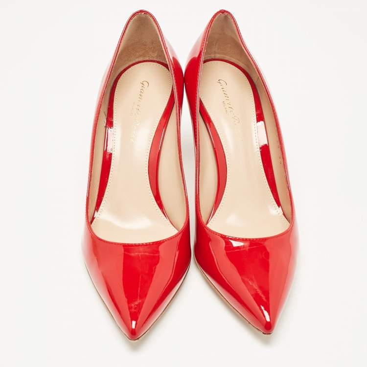 Pre Owned Gianvito Rossi Red Patent Leather Gianvito 105 Pumps Size 38