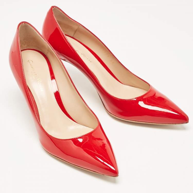 Pre Owned Gianvito Rossi Red Patent Leather Gianvito 105 Pumps Size 38