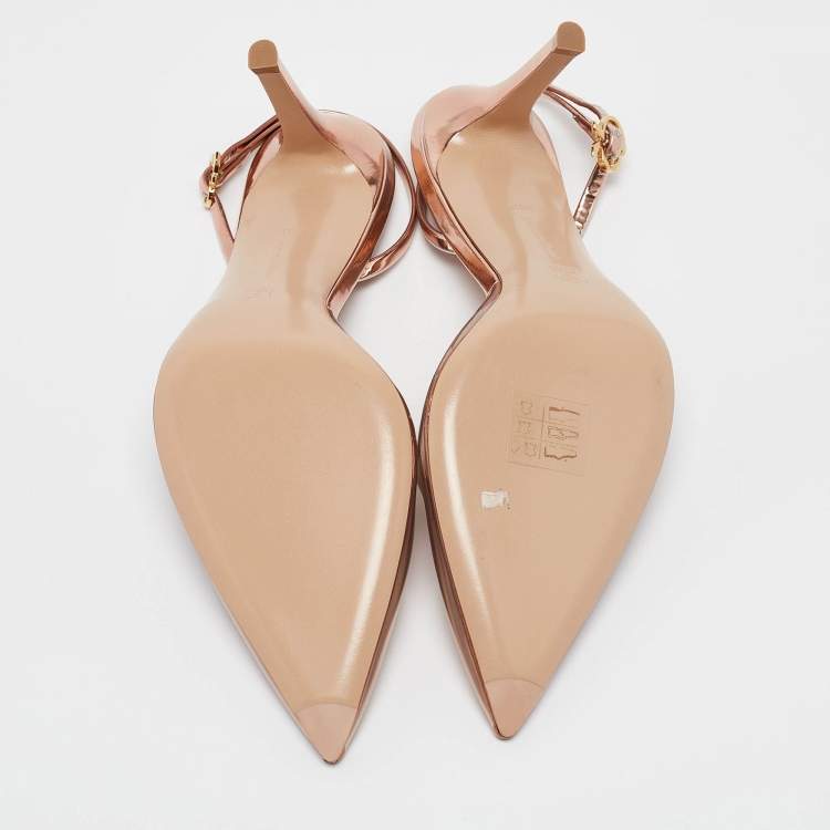 Pre Owned Gianvito Rossi Rose Gold PVC and Leather Ribbon Slingback Pumps Size 38.5