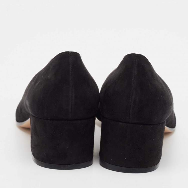 Pre Owned Gianvito Rossi Black Suede Piper Block Heel Pumps Size 39.5
