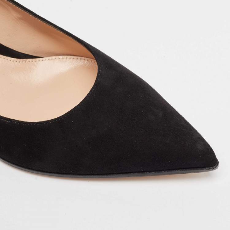 Pre Owned Gianvito Rossi Black Suede Piper Block Heel Pumps Size 39.5