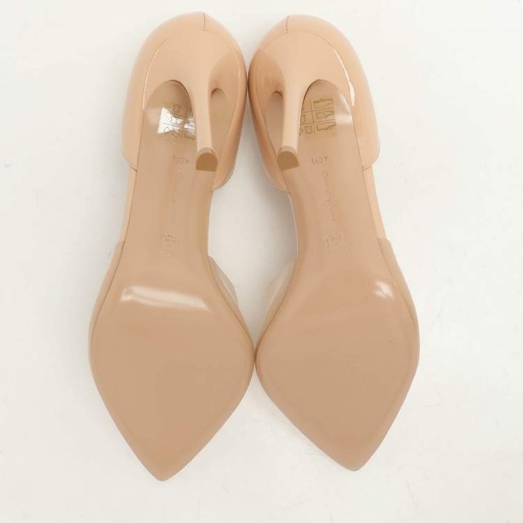 Pre Owned Gianvito Rossi Beige PVC and Patent Leather Bree D'orsay Pumps Size 40.5
