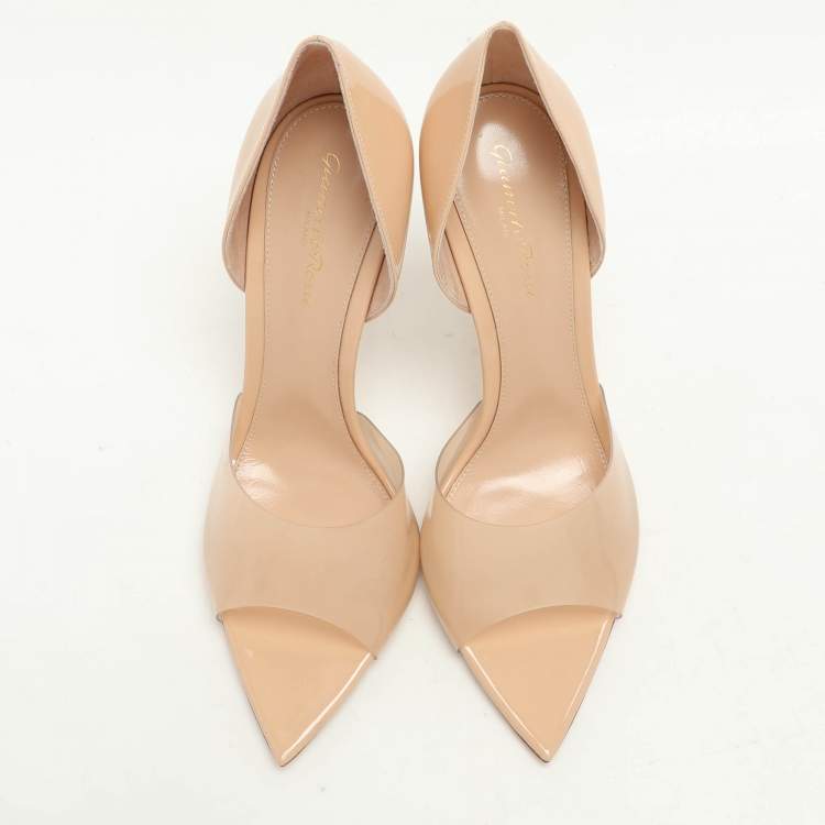 Pre Owned Gianvito Rossi Beige PVC and Patent Leather Bree D'orsay Pumps Size 40.5