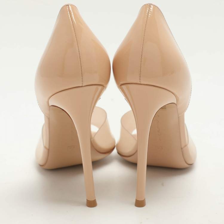 Pre Owned Gianvito Rossi Beige PVC and Patent Leather Bree D'orsay Pumps Size 40.5