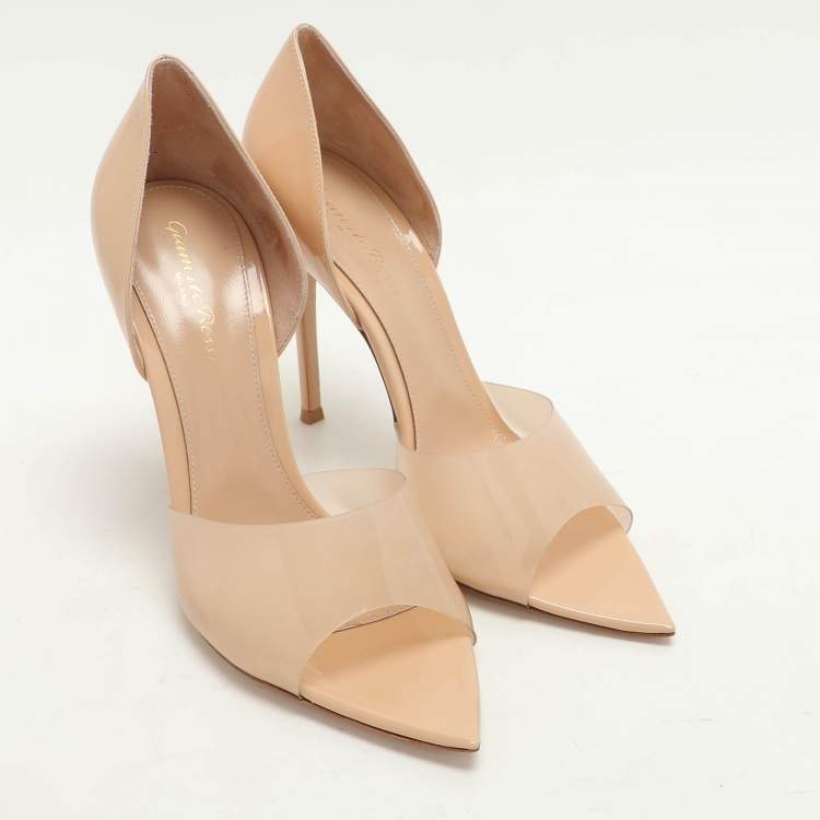 Pre Owned Gianvito Rossi Beige PVC and Patent Leather Bree D'orsay Pumps Size 40.5
