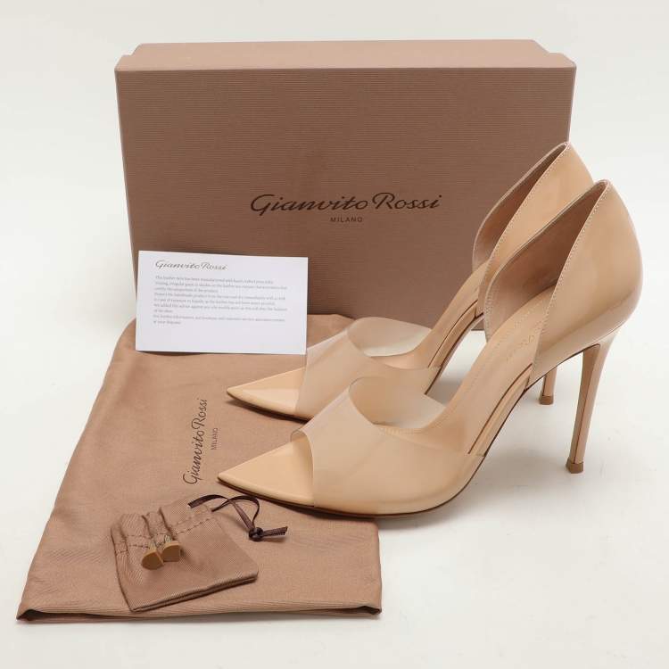 Pre Owned Gianvito Rossi Beige PVC and Patent Leather Bree D'orsay Pumps Size 40.5