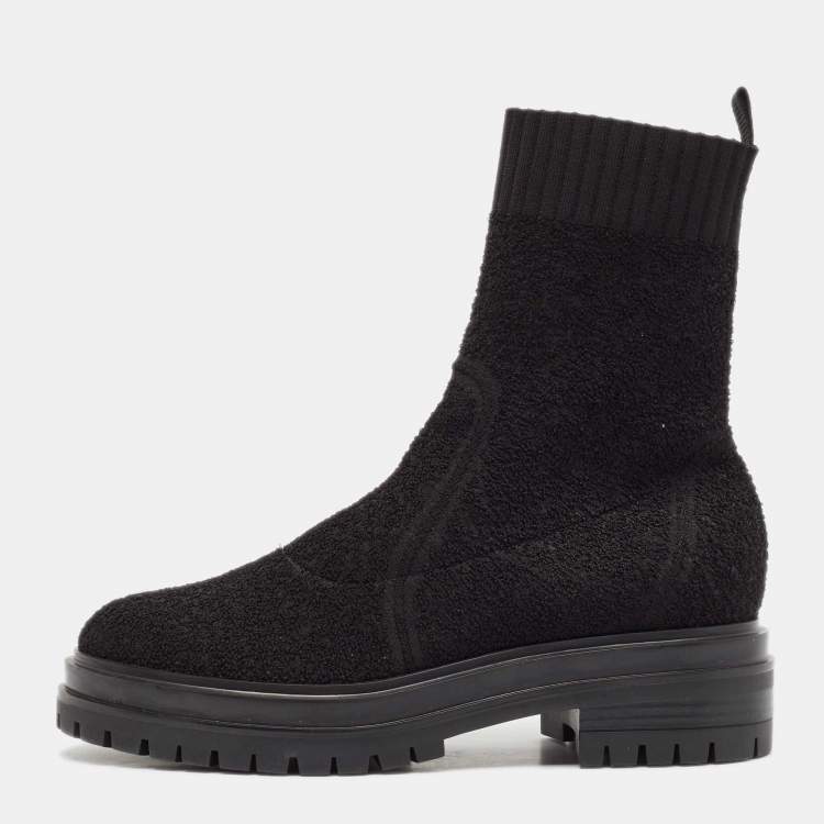 Pre Owned Gianvito Rossi Black Knit Fabric Torrance Ankle Boots Size 35