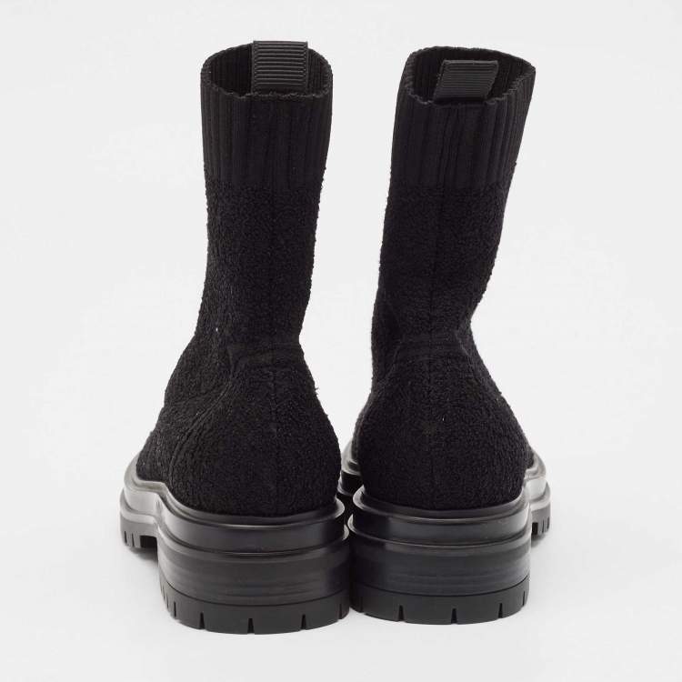 Pre Owned Gianvito Rossi Black Knit Fabric Torrance Ankle Boots Size 35