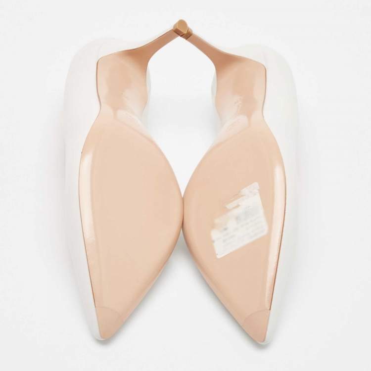 Pre Owned Gianvito Rossi White Leather Plexi Pointed Toe Pumps Size 38.5